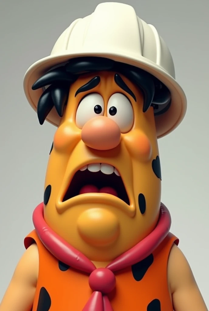 Fred Flinstons in white helmet rolling his eyes