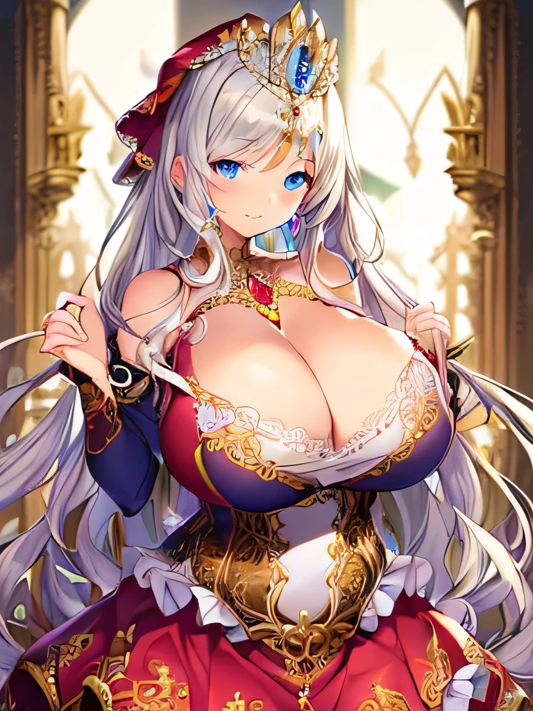 ((Anime art style)),(masterpiece),(Highest quality), (Super Detail),((Very delicate and beautiful)),((alone)),((whole body)),((1 princess in a gorgeous rococo dress)),Detailed face and eyes,Jewel-like eyes,((voluminous and very long straight hair)),((huge ,Long )),Curvy,Skin Dentition,((Gorgeous embroidery and lace)),Gorgeous corsage,See through,Gorgeous hair accessories,Gorgeous sparkly jeweled tiara,Gorgeous frills,((whole body)),((Hoop skirt,crinoline)),Dynamic Angle,View your viewers,(((A gorgeous Rococo dress with gorgeous embroidery)),whole body