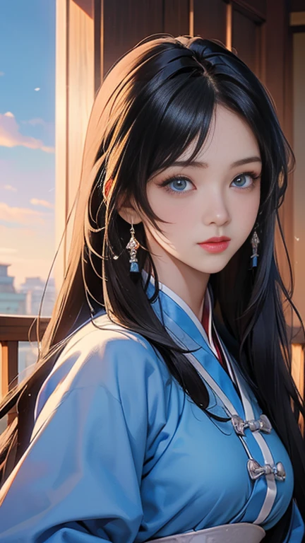 (Highest quality、 8k 、masterpiece、High resolution)、(Chinese Drama、Changgexing、Li Changge、Dililaba)、Tang Dynasty、Changan、1 Female、Beautiful young person、blue eyes、古いChanganの街並み、Anime Beauty、Anime Art、Official Art、Detailed CG、