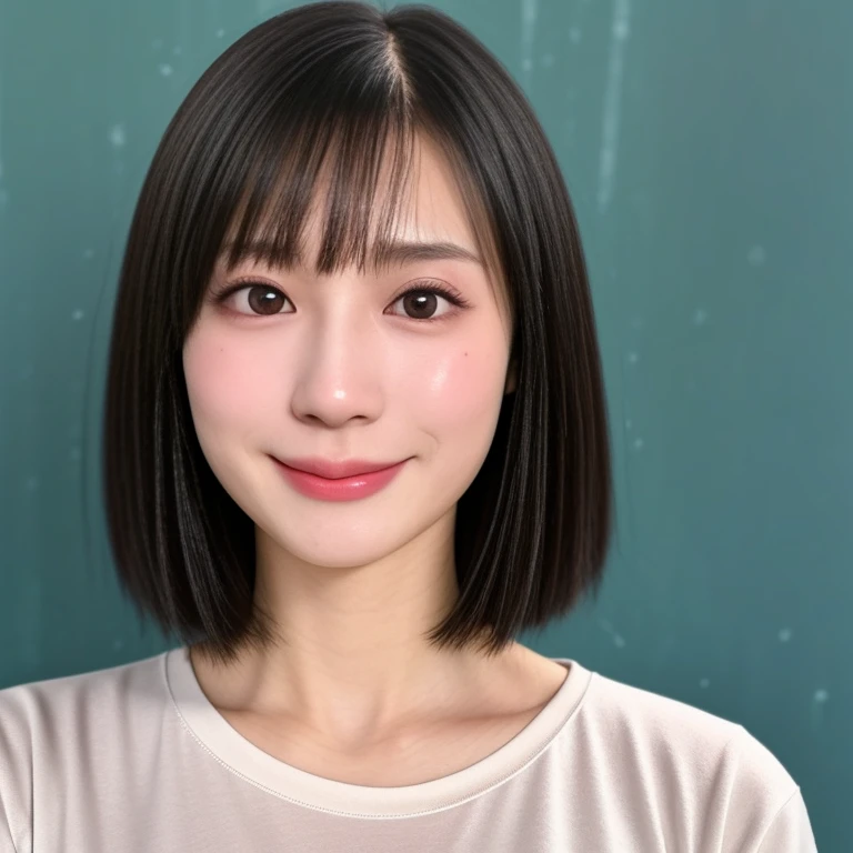 (kawaii 24 year-old Japanese girl, Nogizaka idol, Korean idol), healthy female athlete body, (glossy black hair, short hair, pixie cut, bangs:1.3), (rounded face, pure black eyes, single eyelid, no makeup, splashing smile:1.2), (wears crew neck t-shirt:1.3), extra small breasts, BREAK, (park turf background:1.3), (dynamic angle, bust shot:1.2), BREAK, (masterpiece, best quality, photo realistic, official art:1.4), (UHD, 8K quality wallpaper, high resolution, raw photo, golden ratio:1.3), (shiny skin), professional lighting, physically based rendering, award winning, (highly detailed skin, extremely detailed face and eyes, anatomically correct body), Carl Zeiss 85 mm F/1.4, depth of field, 1girl, solo,