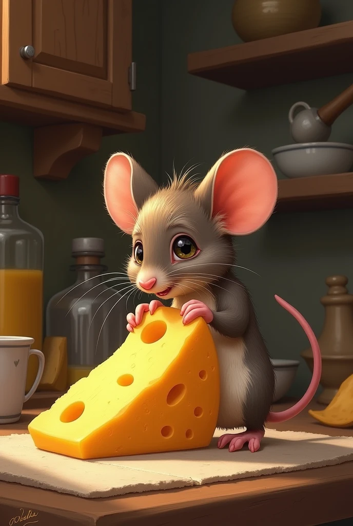 Mouse gnawing cheese