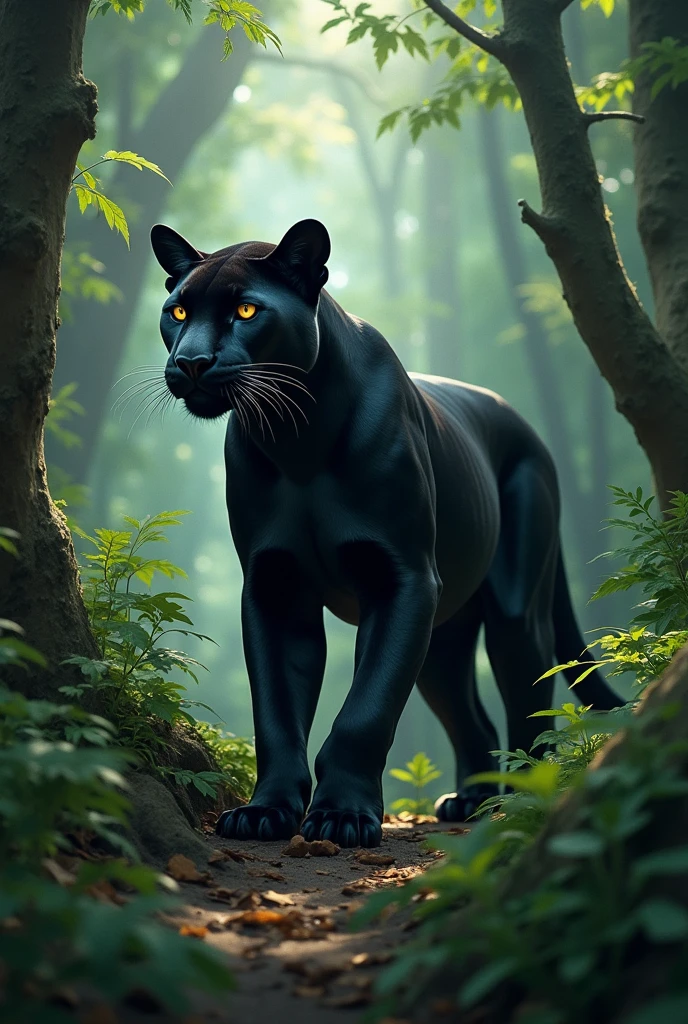 panthers in an Atlantis-type forest environment 
