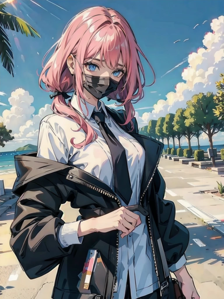 Random, (Women's shirts, White shirt, Button-down shirts), Bare shoulders, clavicle,Puff sleeves, Short sleeve, Gather, Ruffles, diaphragm, Umbilical cord,Lower breasts, Denim shorts, straw hat, absurd, RAW photos, Extremely refined, masterpiece, best quality, Ultra-high resolution, 32K, Surrealism, Extremely detailed, Perfect body, Tear mole, earrings, full-body shot, Short Medium Long Hair, curls,