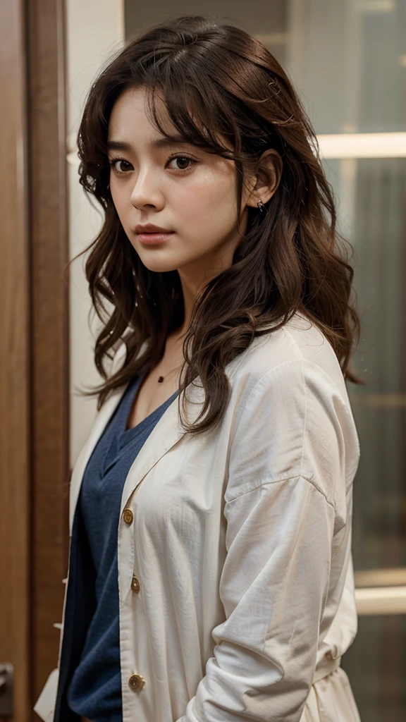 Create characters in the style of the drama True Beauty, actor style Cha Eun-woo, curly hair,