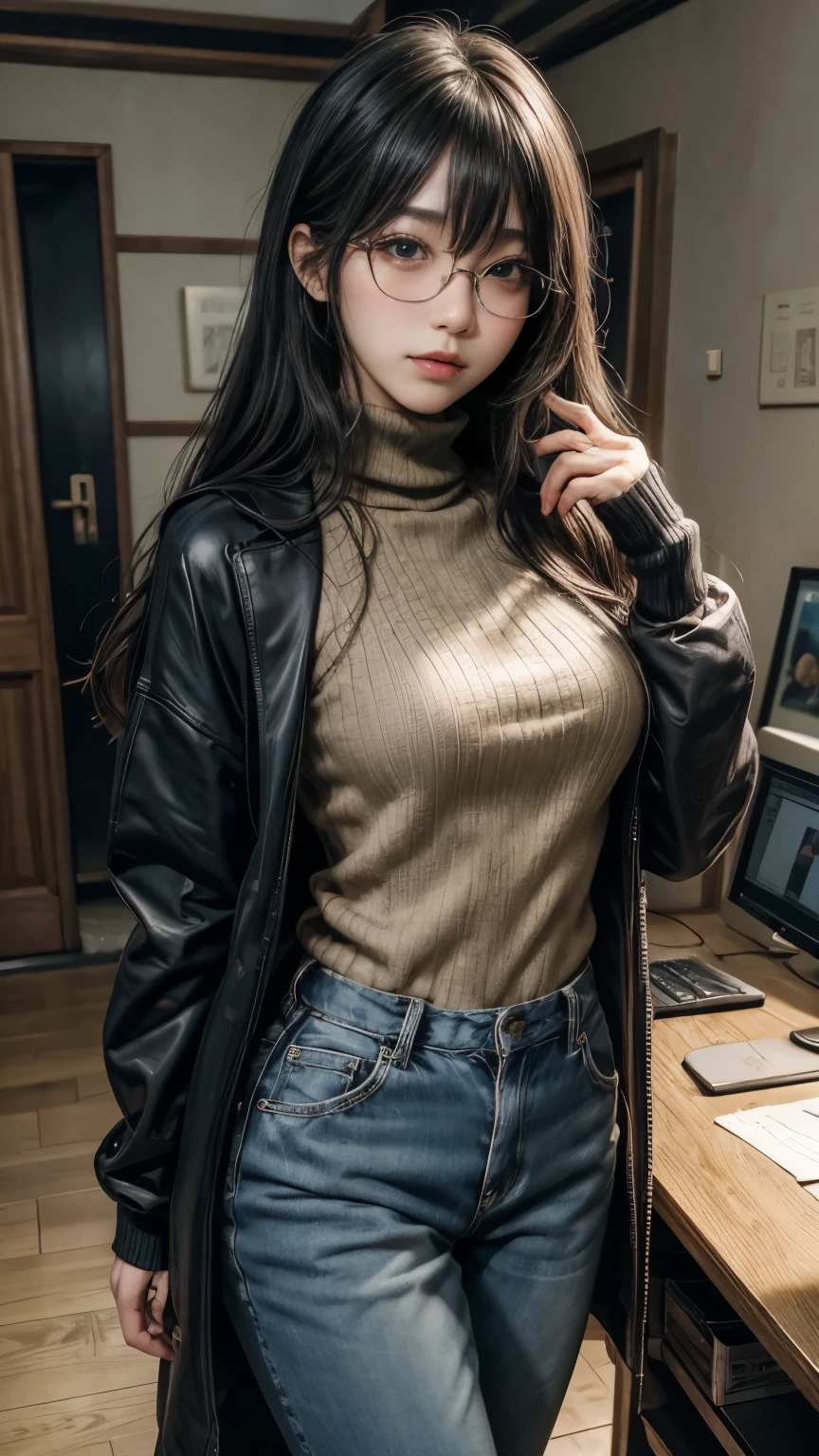 (最高qualityのディテール)、Realistic、8K Ultra HD、High resolution、(One Girl:1.2),(Glasses、Fatal Beauty,Attractive beauty) ,(A supple and powerful physique),(Sensual charm),(Glasses、Mysterious charm:1.1),(Big Breasts、Captivating silhouette),The 超detailedな、高qualityのテクスチャ、複雑なdetailed、detailed、非常にdetailedなCG、高qualityの影、detailed 美しく繊細な顔、detailed 美しく繊細な目、Written boundary depth、Ray Tracing、20th Generation、Cute K-Pop Girls、(The Face of Ulzan in Korea)、Thin face、(Urzan-6500-v1.1:0.6)、PurerosFace_v1、Glowing Eyes、Perfect body、 Viewer Display、(最高qualityのディテール:1.2)、Realistic、8K Ultra HD、High resolution、Woman close up， realistic girl rendering, 8k artistic german bokeh, Enchanting girl, Real Girls, Gurwitz, Gurwitz-style artwork, Girl Roleplay, Realistic 3D style, cgstation Popular Topics,, 8K Portrait Rendering,（truth，truth：1.4），(Sparkling eyes girl:1.2)、Best image quality, 最高quality, Realistic, 超detailedな, Realistic, 4K 8K Ultra HD Full Color RAW Photos, Fujifilm(Medium format), Hasselblad, Carl Zeiss, Incredible dynamic range photography(utility_art：Smooth-768:1.1),High resolution, High pixel count, 明確なdetailed, Clear images, Natural color reproduction, Noise Reduction, High fidelity, quality, Software Improvements, Upscaling, Optimized Algorithms, Professional-level retouching,

1. Oversized coat:

The coat is、Choose an oversized design that covers from shoulders to knees.。Color is classic navy or black、or warm khaki or beige, wait.、Choose colors that match the season。
2. Knitted sweater or turtleneck:

To protect yourself from the cold、Knitted sweater or turtleneckを選択してください。Match the texture and color of the knit to the coat.。
3. Wide leg pants:

For pants, Choose a wide-leg design、Combines ease of movement and style。Denim in dark tones or black trousers will look good.。
4. Knee-high boots:

What is included in an oversized coat、足首からふくらはぎまでカバーするKnee-high bootsとの組み合わせ。Boots are black or dark brown and chic.、Gives a stylish impression。
5. accessories:

シンプルなゴールドまたはシルバーのaccessoriesを選択してください、Add elegance to your outfit。for example、Long necklaces and large earrings are recommended.。
6. Handbags:

Handbags、Choose a color that matches the tone of your outfit.。Shoulder bags and tote bags are convenient and stylish。
7. Compensateと髪型:

Compensate, Choose natural colors that flatter your skin。Wavy Hair、By creating loose curls、Appeal to softness。