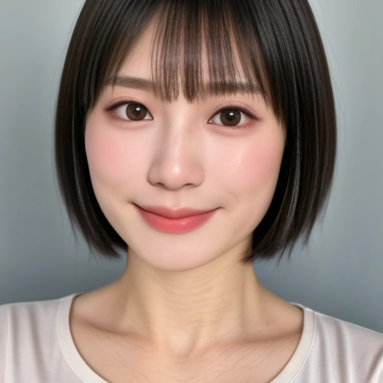 (kawaii 24 year-old Japanese girl, Nogizaka idol, Korean idol), healthy female athlete body, (glossy black hair, short hair, pixie cut, bangs:1.3), (rounded face, pure black eyes, single eyelid, no makeup, splashing smile:1.2), (wears crew neck t-shirt:1.3), extra small breasts, BREAK, (park turf background:1.3), (dynamic angle, bust shot:1.2), BREAK, (masterpiece, best quality, photo realistic, official art:1.4), (UHD, 8K quality wallpaper, high resolution, raw photo, golden ratio:1.3), (shiny skin), professional lighting, physically based rendering, award winning, (highly detailed skin, extremely detailed face and eyes, anatomically correct body), Carl Zeiss 85 mm F/1.4, depth of field, 1girl, solo,