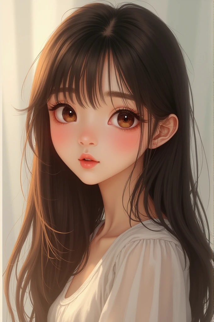 Cute girl with brown eyes, long straight hair