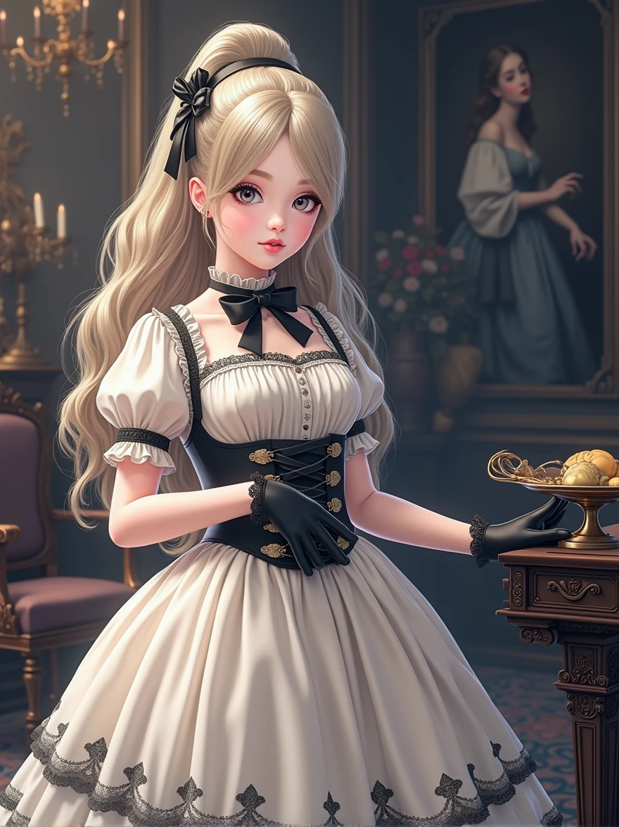 a victorian era girl, beautiful detailed eyes, beautiful detailed lips, extremely detailed face, long eyelashes, detailed intricate dress, ornate victorian interior, dimly lit room, warm lighting, ornate furniture, oil painting, highly detailed, photorealistic, 8k, masterpiece