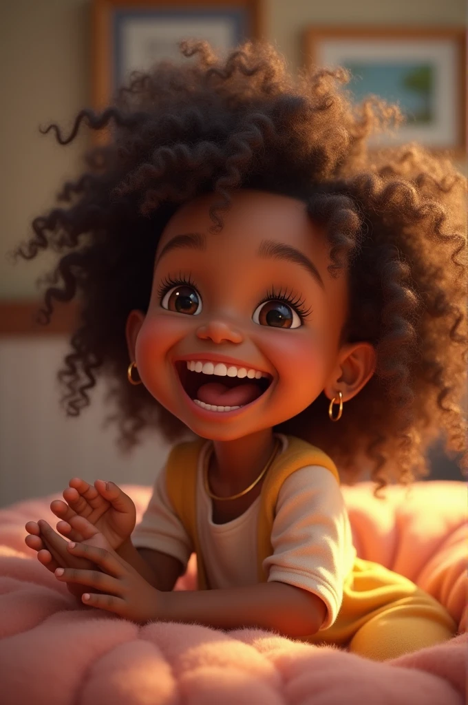 Laughing while being tickled under the arms Brown girl