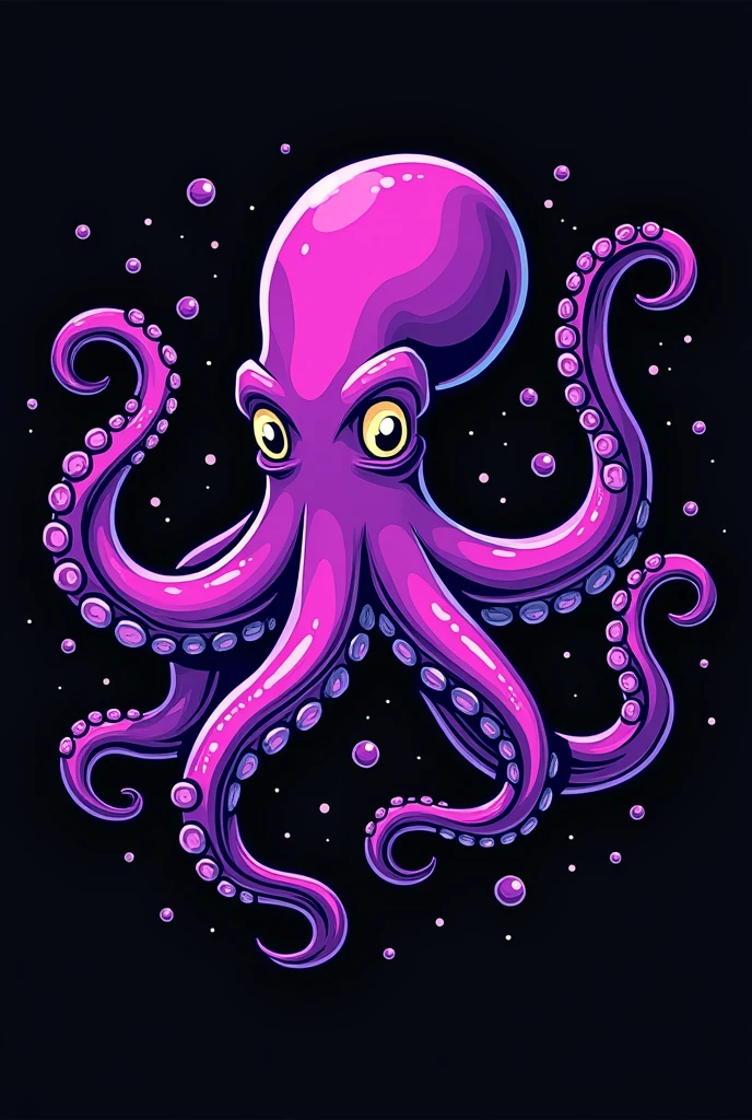 Make a T-shirt for a school interclass game, black and with a purple octopus, someone has to be wearing the shirt