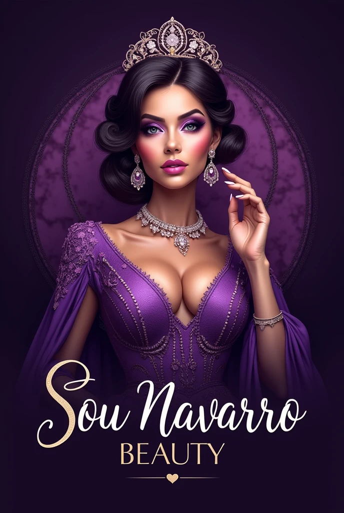 Purple makeup logo with brush and lipstick written: Sou Navarro Beauty