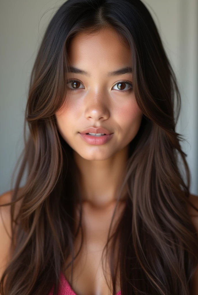 Very beautiful girl with long straight hair and brown eyes