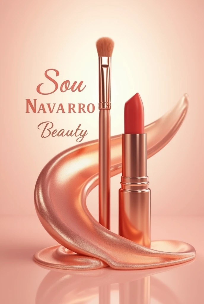 Rose gold makeup logo with brush and lipstick written: Sou Navarro Beauty