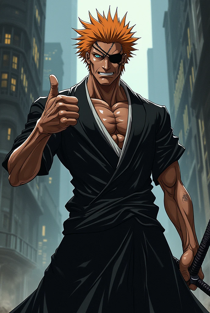Zaraki Kenpachi from the anime Bleach giving a thumbs up