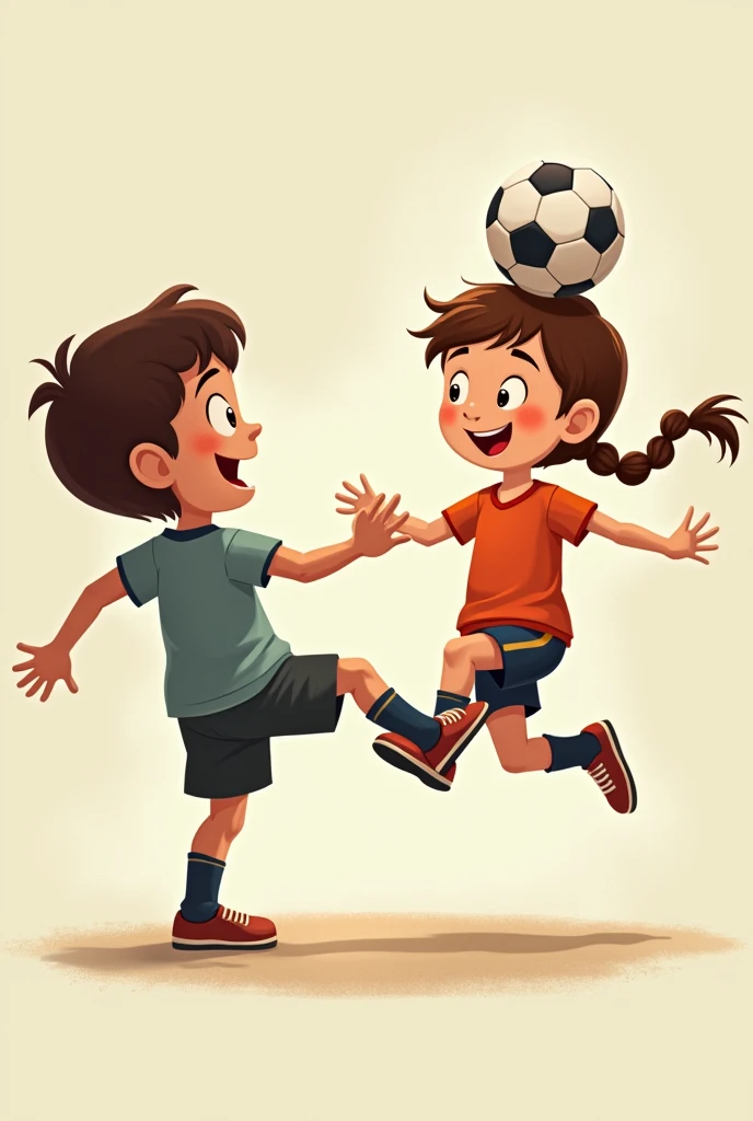 A girl with braids, Cartoon, giving a boy a free kick on the head