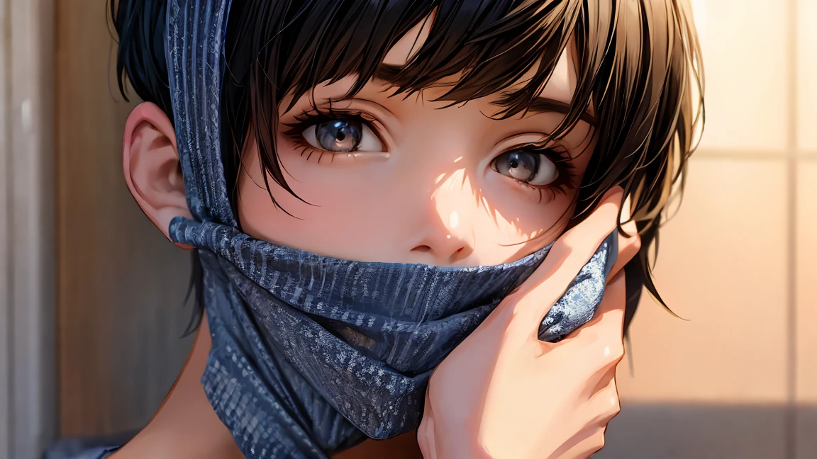 (masterpiece:1.3), (8k, Realistic, RAW Photos, Highest quality: 1.4), (1 girl), Beautiful Face, (Realistic face), (Black Hair, short hair:1.3), Beautiful hairstyle, Realistic eyes, Fine and beautiful eyes, (Realistic skin), Beautiful Skin, (sweater), Confused, charm, Ultra-high resolution, Surreal, Very detailed, Golden Ratio