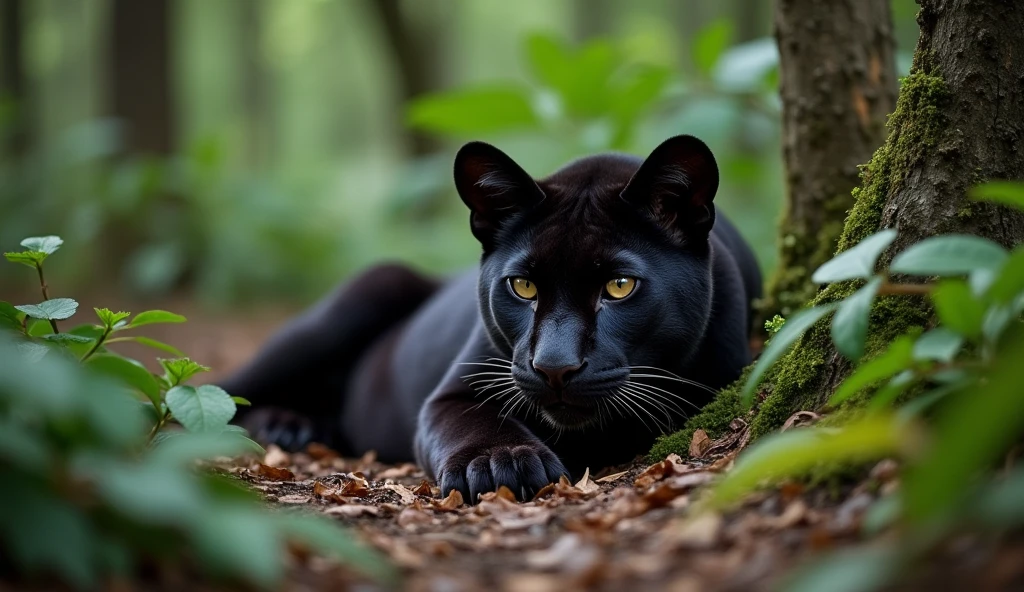  20 panthers lie down in a forest environment similar to the Mata Atlântida 