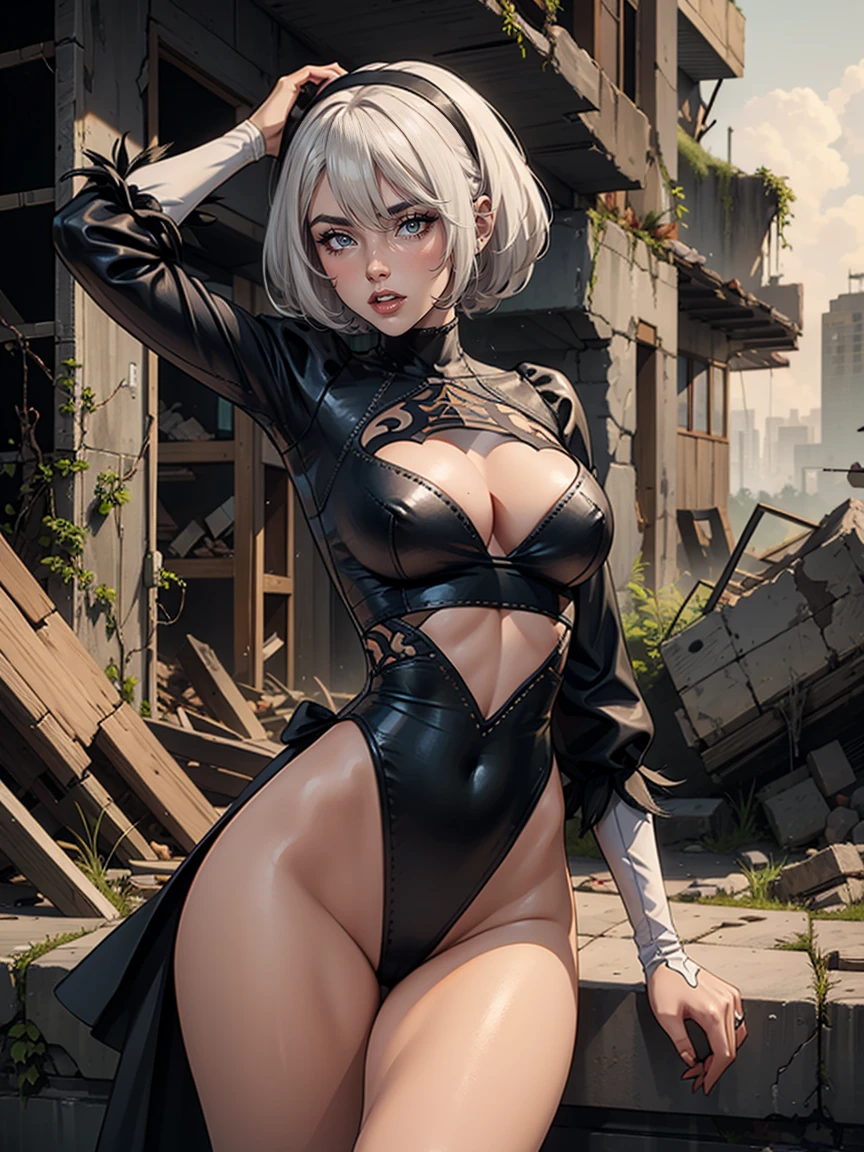 2b beautiful, sexy and provocative, among ruins.