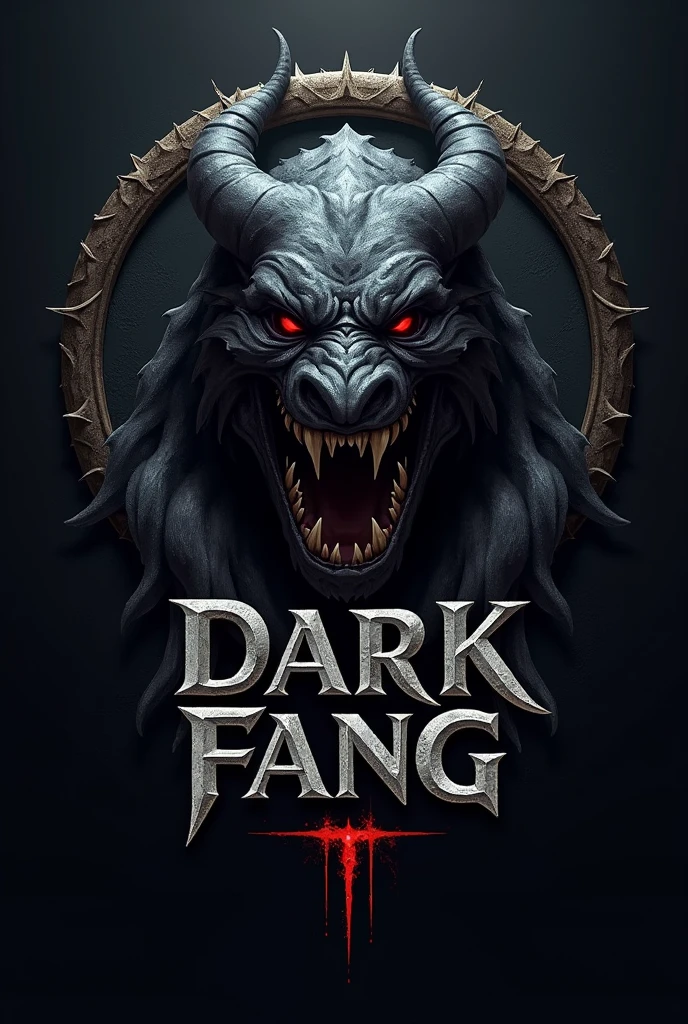 Create a logo for a dungeons and dragons adventurers guild containing the words Dark Fang and a large black fang