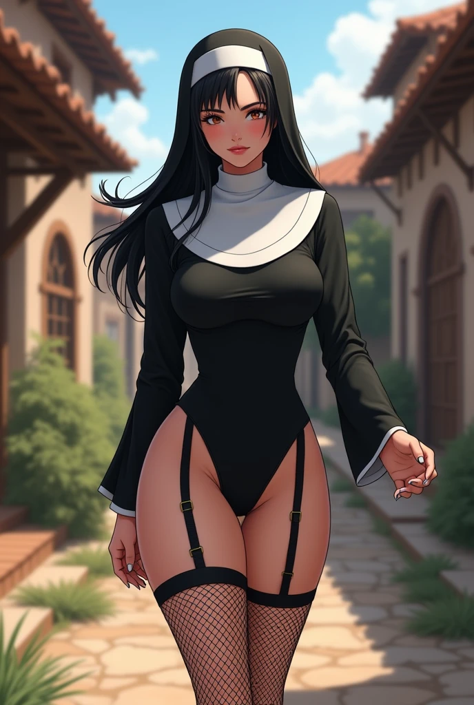 score_9, score_8_up, score_8, score_9, sexy nun using a rosary as anal beads, small breasts, perky breasts, perfect ass, from behind, bending over, shapely feet