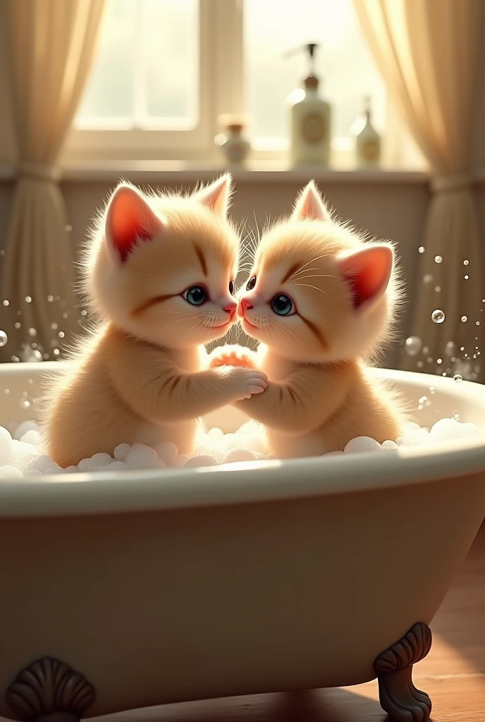 Cute cat brother and sister take a bath naked