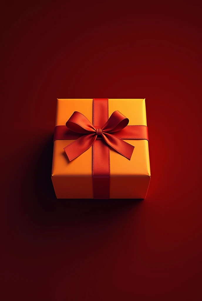 Create for me an image with a dark red background and no letters in the image, also place an image of a gift in orange and light red behind the letters.  