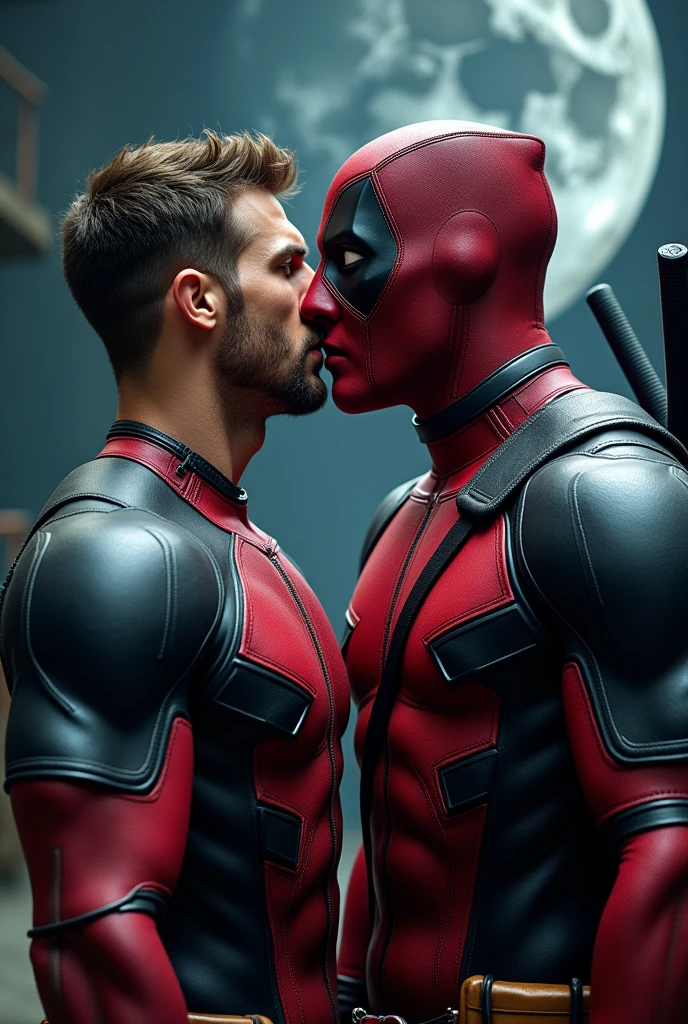 deadpool fucking a man, men having sex on the moon, space, fat and strong men, hairy chest, muscular chest, orgy, oral sex, ejaculating semen, drained semen, Semen on the breasts, hairy chest, blowjob,