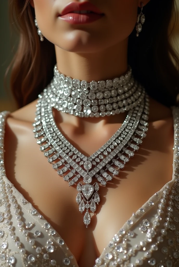 Diamond thick necklace with another neclace