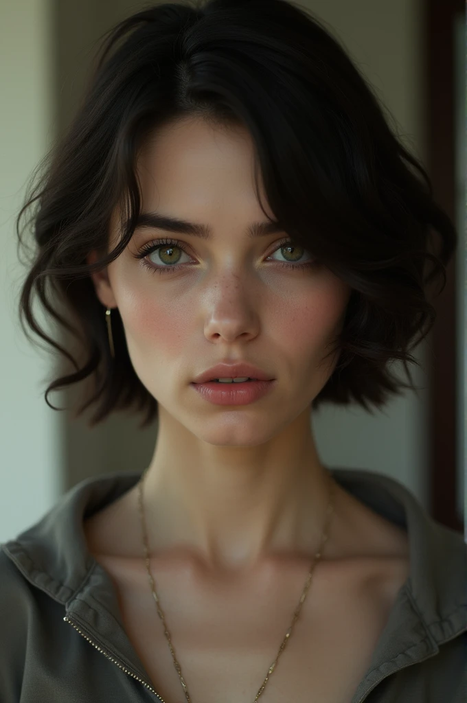 A woman with short black brown hair