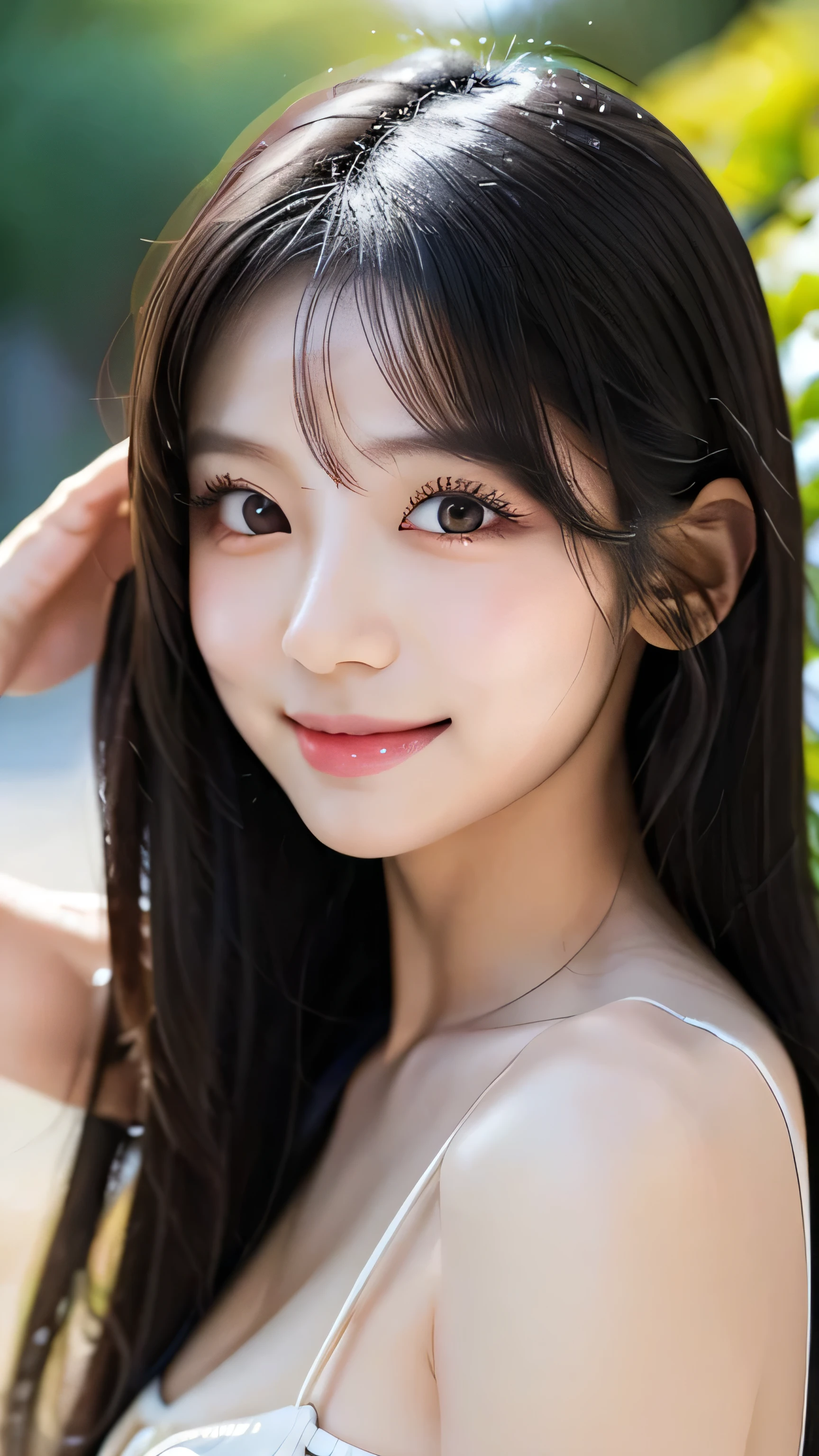 two girls,(8k, RAW photo, best quality, masterpiece:1.2), (realistic, photo-realistic:1.4), (extremely detailed 8k wallpaper), sharp focus, depth of field, blur background, bokeh,Do not split,poolside,20-year-old woman,ponytail,Beautiful breasts,(Floral Bikini: 1.5),(Looking at viewer,((super fine face)), Standing posture,The whole body was photographed,smile,full body