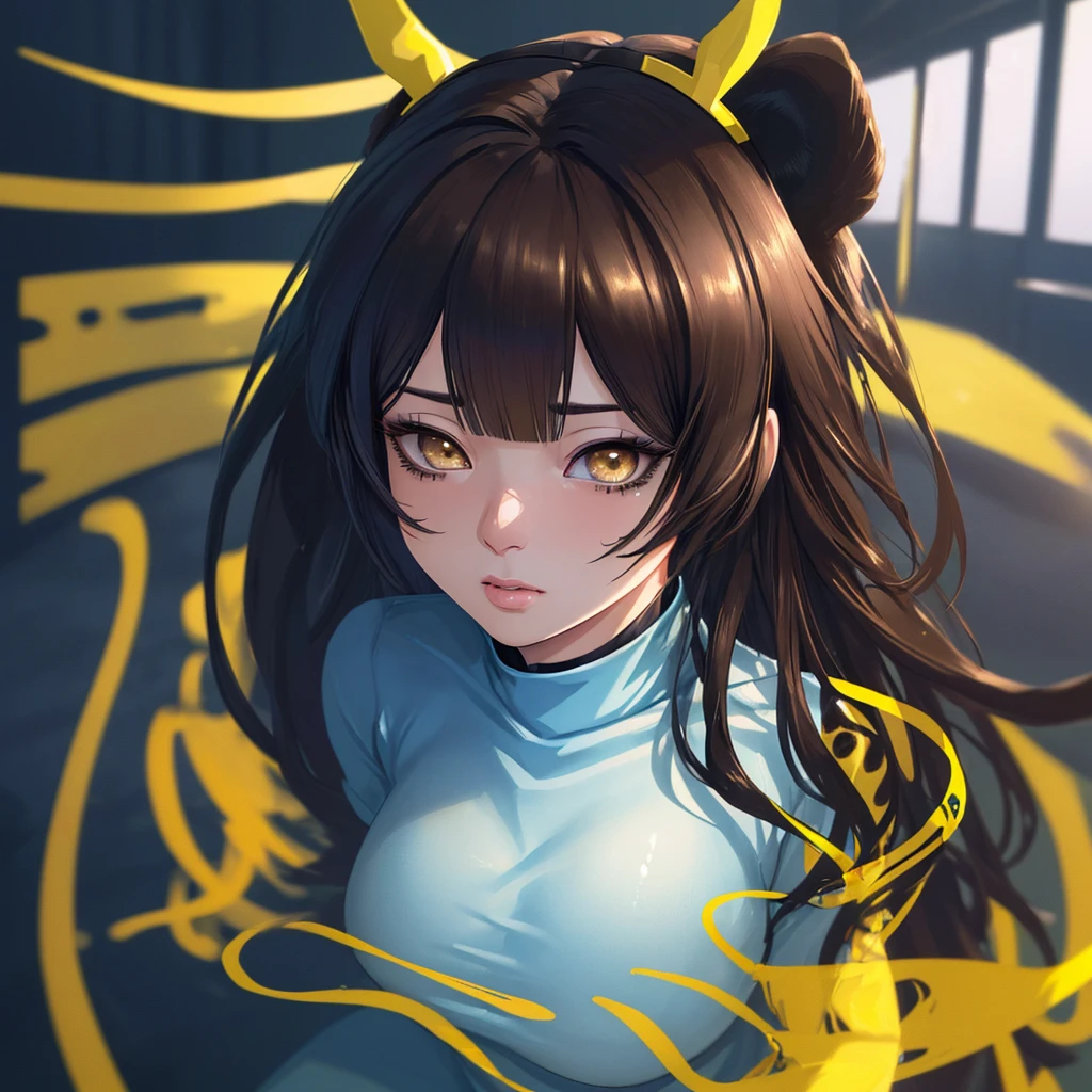 A beautiful detailed anime-style illustration of a tall, adult female nurse with a stern expression, semi-long hair, almond-shaped brown eyes, a crazed look, no headpiece, large breasts, a condescending gaze, animal ears, and dramatic eye makeup, (best quality,4k,8k,highres,masterpiece:1.2),ultra-detailed,(realistic,photorealistic,photo-realistic:1.37),vivid colors,HDR,UHD,studio lighting,extreme detail description,professional