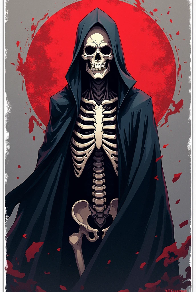 Gere imagens de: Masterpiece, best quality, ultra-detailed in 8K resolution, 1woman, stands against a plain gray background. She has a normal human body, wearing a long, dark trench coat with intricate details. However, instead of a human head, she has a deer's skull with glowing red eyes in the eye sockets. Her expression, though skeletal, exudes a sense of grim determination. Fine detail, high detail