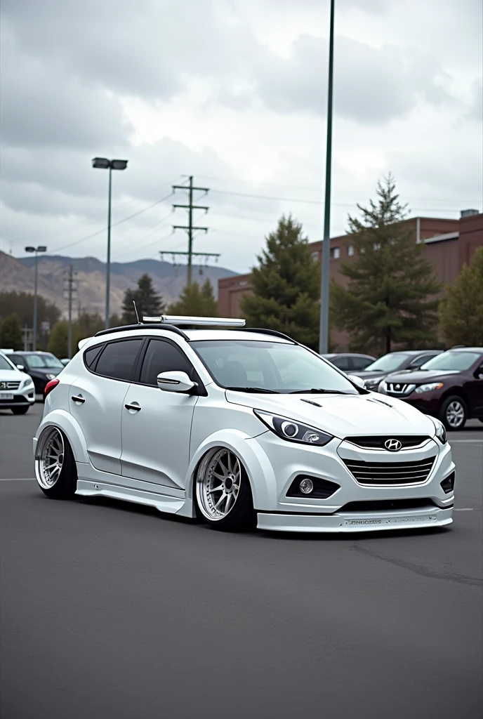 hyundai tucson 2009 stance, modified, White color , In parking lot 