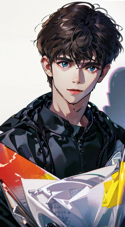 (best quality,4k,8k,highres,masterpiece:1.2),ultra-detailed,(realistic,photorealistic,photo-realistic:1.37),1 man,31 years old,mature man,very handsome,without expression,smile,short grey brown hair,blue eyes,penetrating gaze,perfect face without errors,imposing posture,businessman,office background,cinematic lighting,hdr image