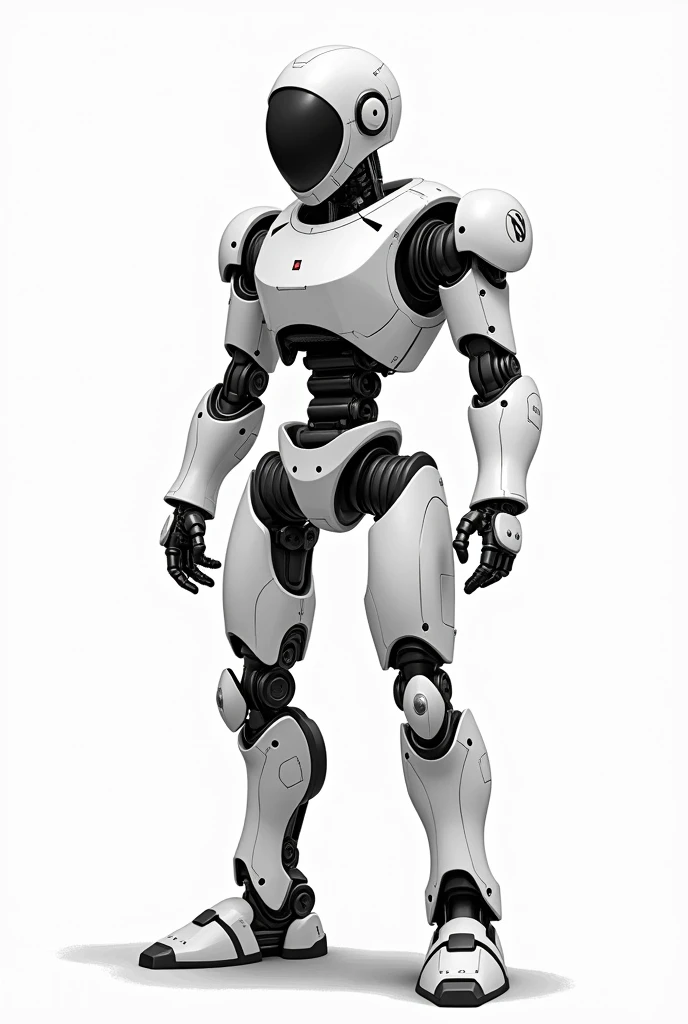Black and white 2D robot illustration
