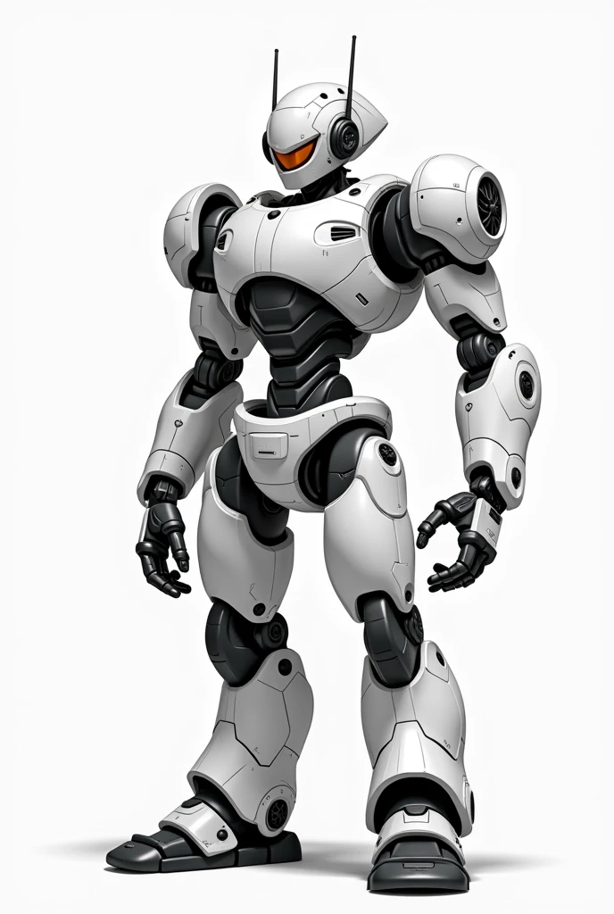 Black and white 2D robot illustration