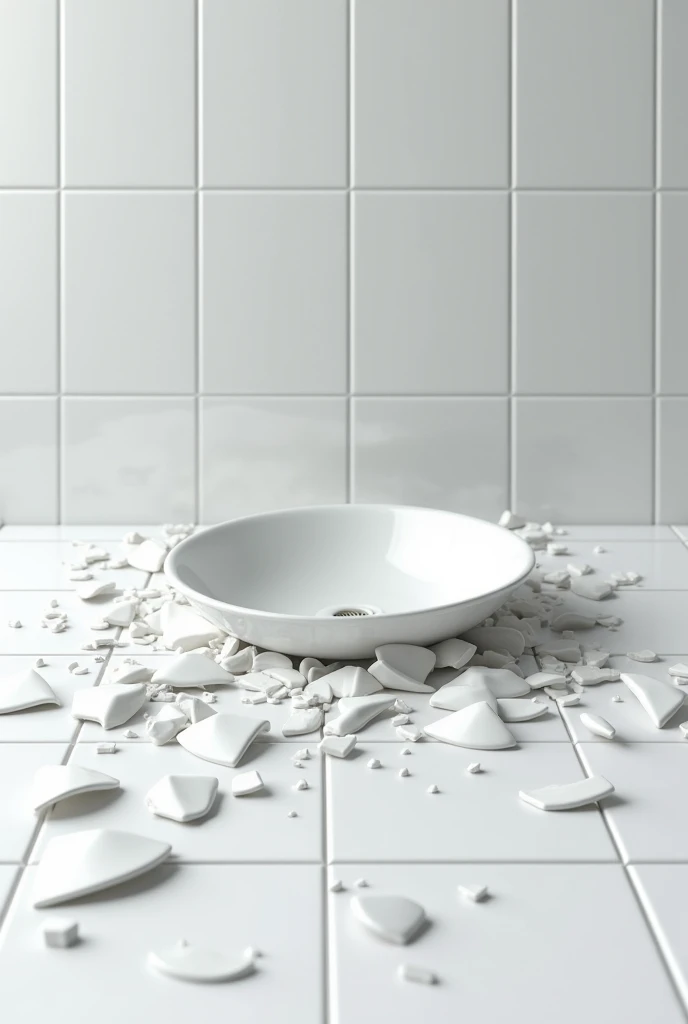 broken porcelain bathroom sink on the floor with white ceramic