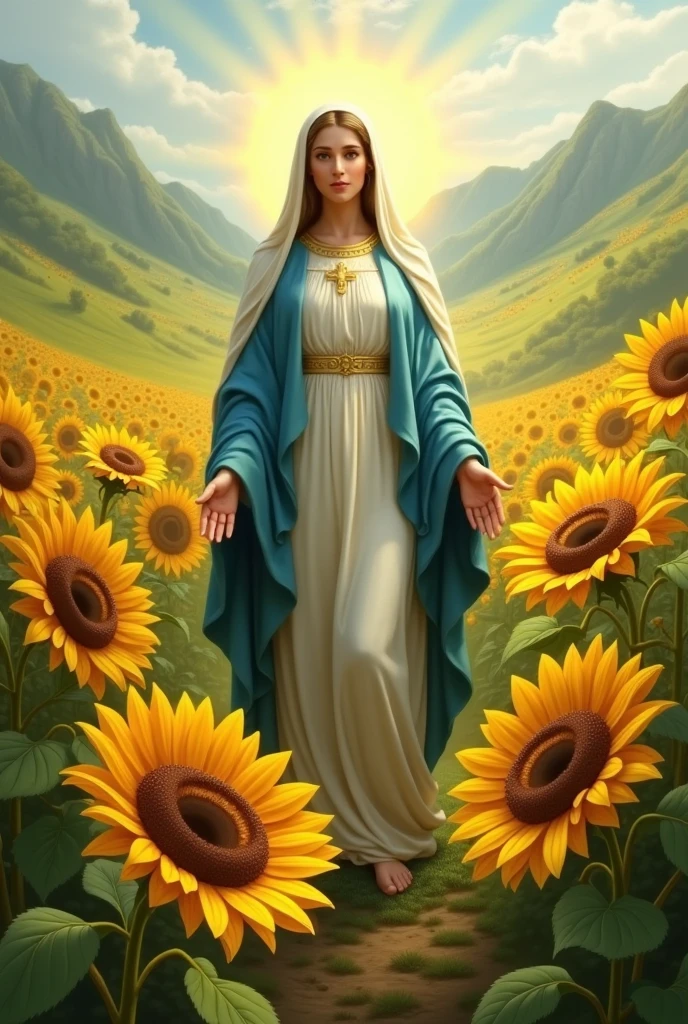 Image with Virgin of the Valley with sunflowers at her feet