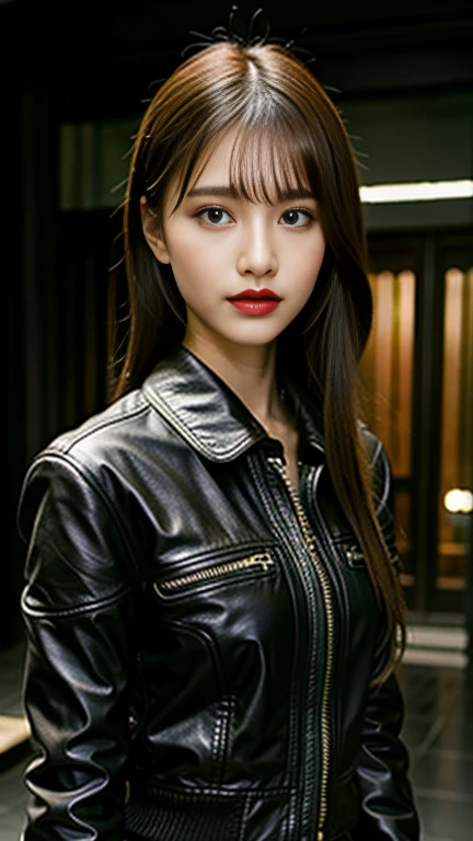 1girl, Beautiful, Amazing face and eyes, makeup, red gloss lips, (extremely detailed beautiful face), (sexiest look), (Beautiful big breasts), (leather jacket, Tight Skirt, knee high:1.2), (Best Quality:1.4), (Ultra-detailed), (extremely detailed CG unified 8k wallpaper), Highly detailed, RAW Photos, Professional Photography, crowded train, Sitting, (Spread your legs), (sheer lace panties), Scenery like a scene from a movie, (Painting style photo photography:1.7)