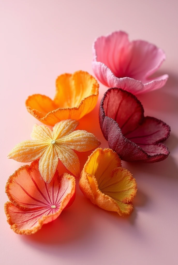 Label for a handmade product consisting of petals of different flowers, breaded and fried