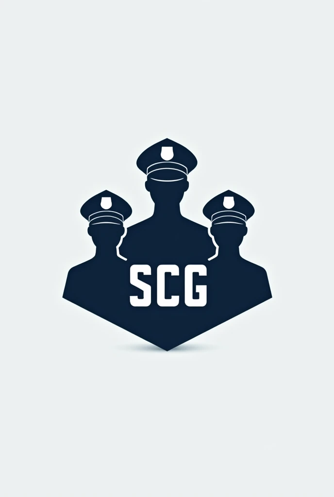 A logo for a security company, Minimalist style, with silhouettes of people wearing police caps, that has the initials SCG, that represents the concept of security for the community, without abstract styles 