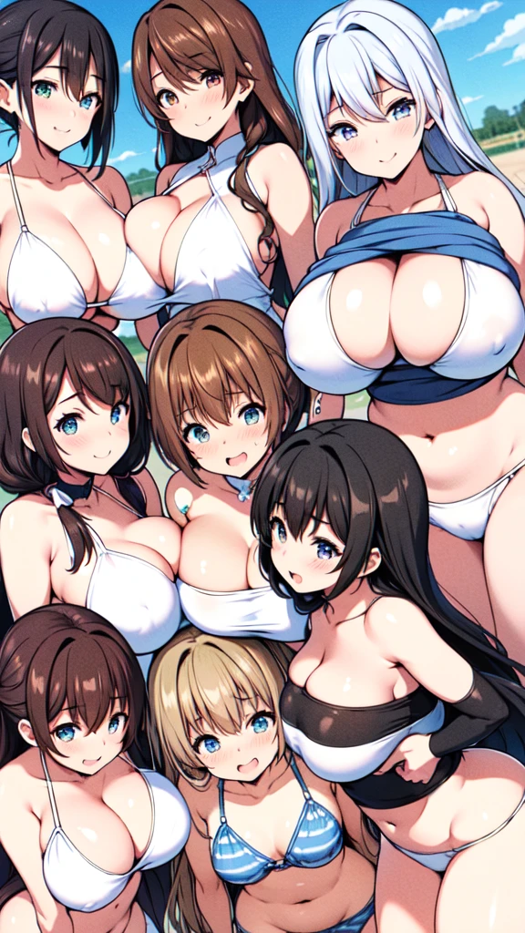 Many high school girls were lined up, all big, All whipped, Many female students rushed in., Tightly packed brown skin, Everyone is sweating, Hugs for everyone, Pressing breasts together, embarrButted, everyone big, Thighs, All Bikinis, big, Butt, Plump, All braless, Areola