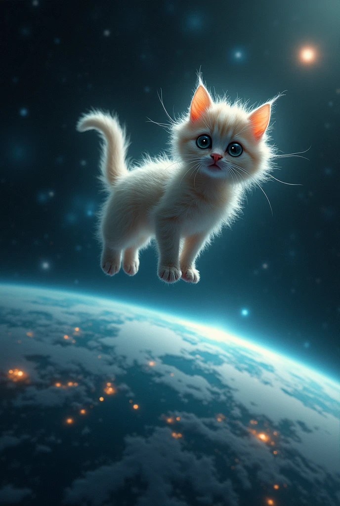 Cosmic animal resembling a baby cat sees Earth from space 