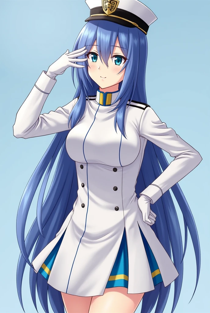 Esdeath, Best Quality, Kingdom, ice power, HD, adult ,anime, busty, White military suit with black touches on the hat and skirt, symbol above the breasts, not loli, Madura, high, powerful