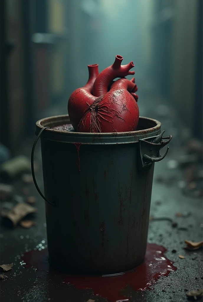 A heart thrown into a trash can