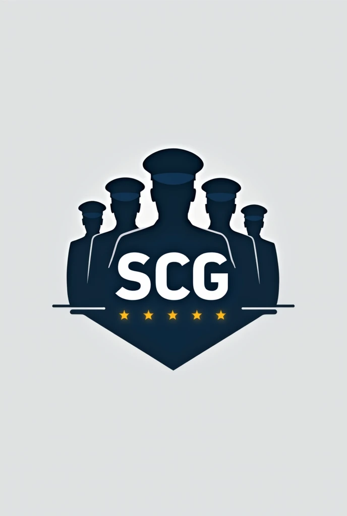 A logo for a security company, Minimalist style, with silhouettes of people wearing police caps, that has the initials SCG, and some symbolism that represents the community 
