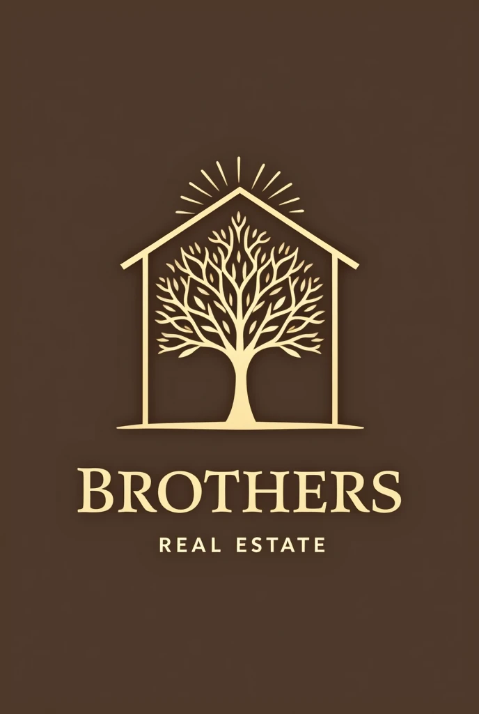 Logo for a real estate company called Brothers that has a family tree sun house elegant colors