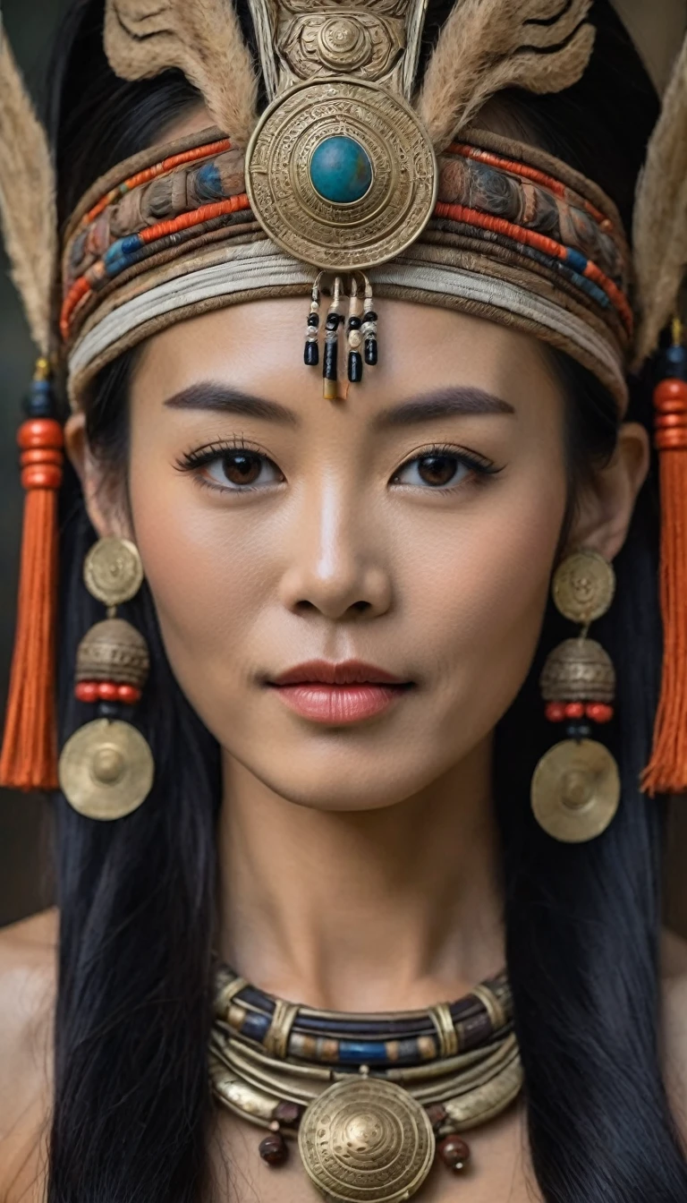Portrait of Abigail: , (Asian woman), (Ancient female priest), ((Thai face)), (Country girl), (beautiful), (detailed face), ((naked)), ((wearing thai traditional loincloth))
, with beautiful and intense facial features
, surrounded by many warriors fighting and many injured or fallen. The scene is strong and intense
, short hair, สาวbeautifulมีกล้ามหน้าท้องเพรียวบาง: 1.4, Six pack abs: 1.4, Chest Botox, small, perfect athlete body, (There is a yantra tattoo.), slim, (See the legs), legs details, (Barefoot), ((see full body))
, ((looking at the audience)), (Stand facing the audience.), (proportional figure), very detailed image
, ((performing a ritual to worship an ancient deity
, in an outdoor ceremony, wide-angle view, with many people attending the ritual
, with many people attending the ritual)), (Outdoor ritual), (wide angle)
, very detailed image, realistic, Highly detailed, perfect composition
, beautiful, There are complicated details., Incredible detail
, Artistic photography in 8k, There are too many details., Masterpiece