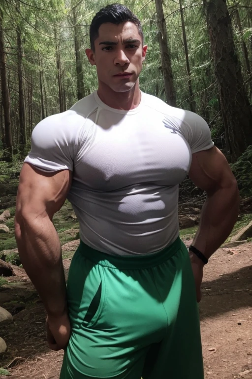 A very hot and muscular black gay man in police clothes in a gay forest