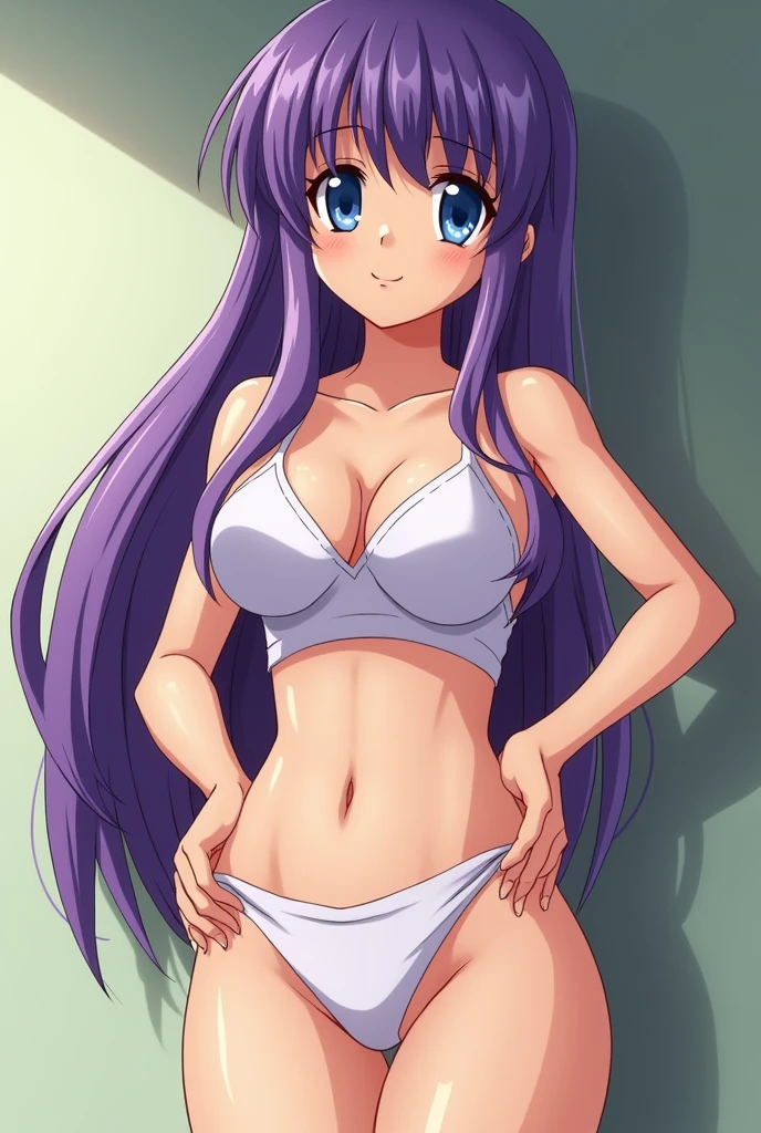 Anime girl hentai purple hair, 16 yrs old, Body cute, breasts big, with hands on hips and vagina, hand on ass , Garota sexly, purple cabelo, side hair highlights, locks of hair on the side of the face, beautiful lighting, softshadows, blue colored eyes, pretty legs, long purple hair, anime styling, personagem Shampoo Chan, Autora Rumiko Takahashi, Based on a work by Rumiko Takahashi, Anime Ranma 1/ 2, robust hip, fully body, fully body, Bust Big, young girl with beautiful and beautiful body, sandals on his feet, garota 16 yrs old jovem, hentai anime girl, anime styling hentai, beautiful feet in sandals, 45° viewing angle, large breasted, Cute Breasts, cabelo purple, sandals on the feet, pretty legs, sexly, tongue out, sexly expression, small vagina